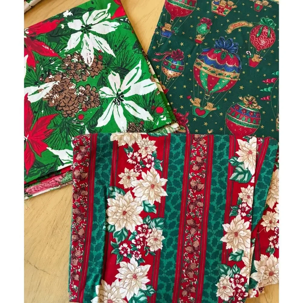 VTG Christmas Fabric Lot Springs Mills Peter Pan Poinsettia Teddy Bear 6 Yds